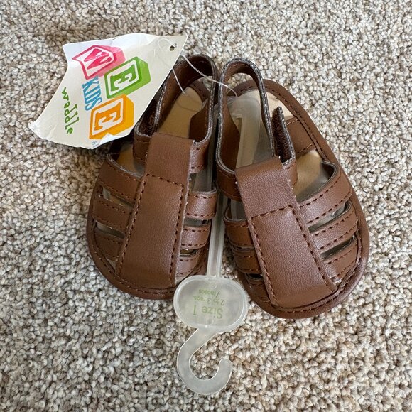 New Baby Sandals Brown Faux Leather Size 1 - Picture 2 of 5